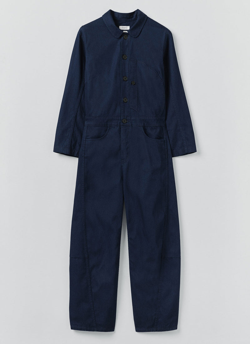 Half Placket Cotton Twill Jumpsuit | Indigo