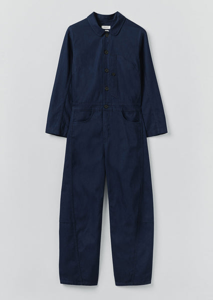 Half Placket Cotton Twill Jumpsuit