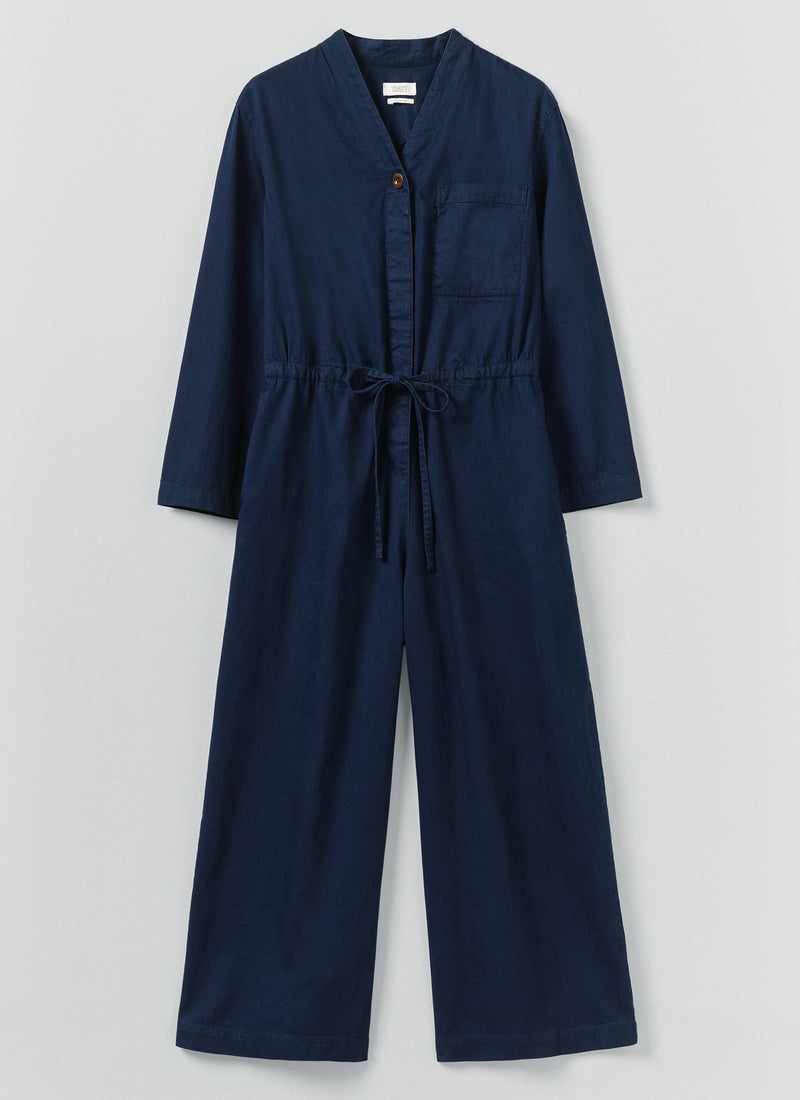 Indigo Cotton Twill Jumpsuit | Indigo