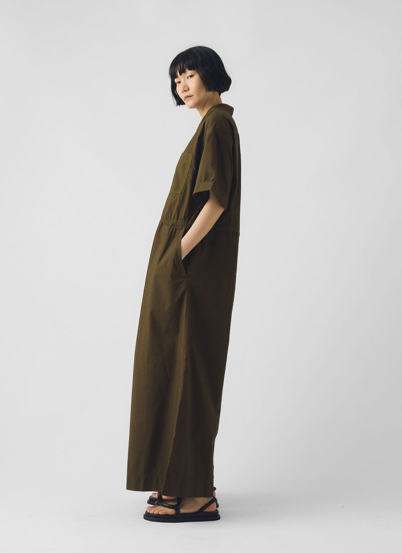 Wide Leg Cotton Poplin Jumpsuit | Bronze Green