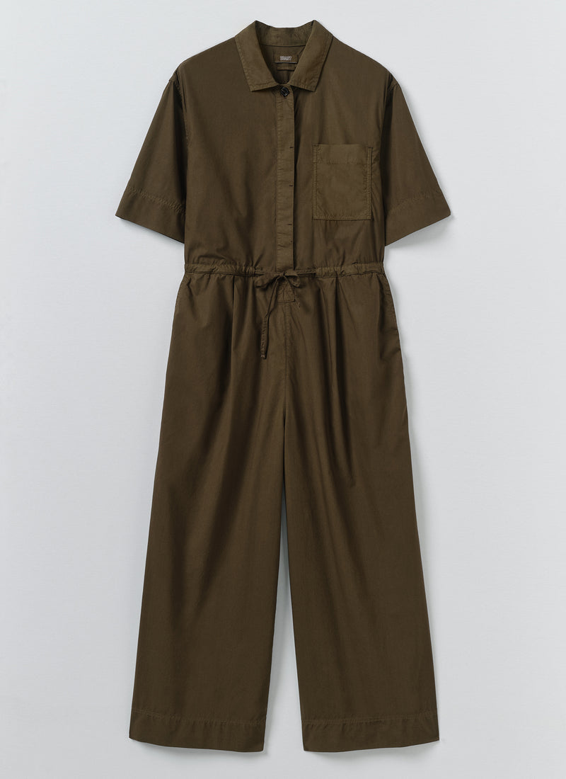 Wide Leg Cotton Poplin Jumpsuit | Bronze Green