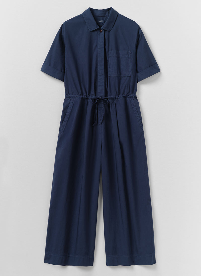 Wide Leg Cotton Poplin Jumpsuit | Navy Blue