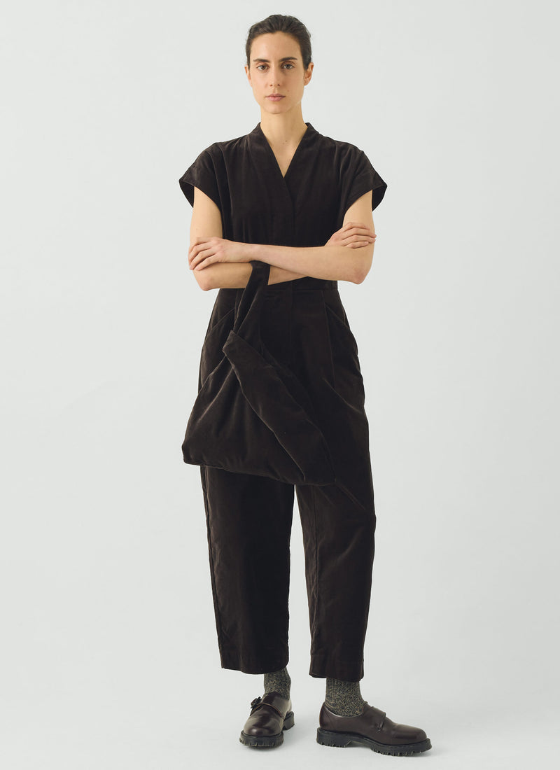 Cotton Velvet Cross Front Jumpsuit | Brown Slate