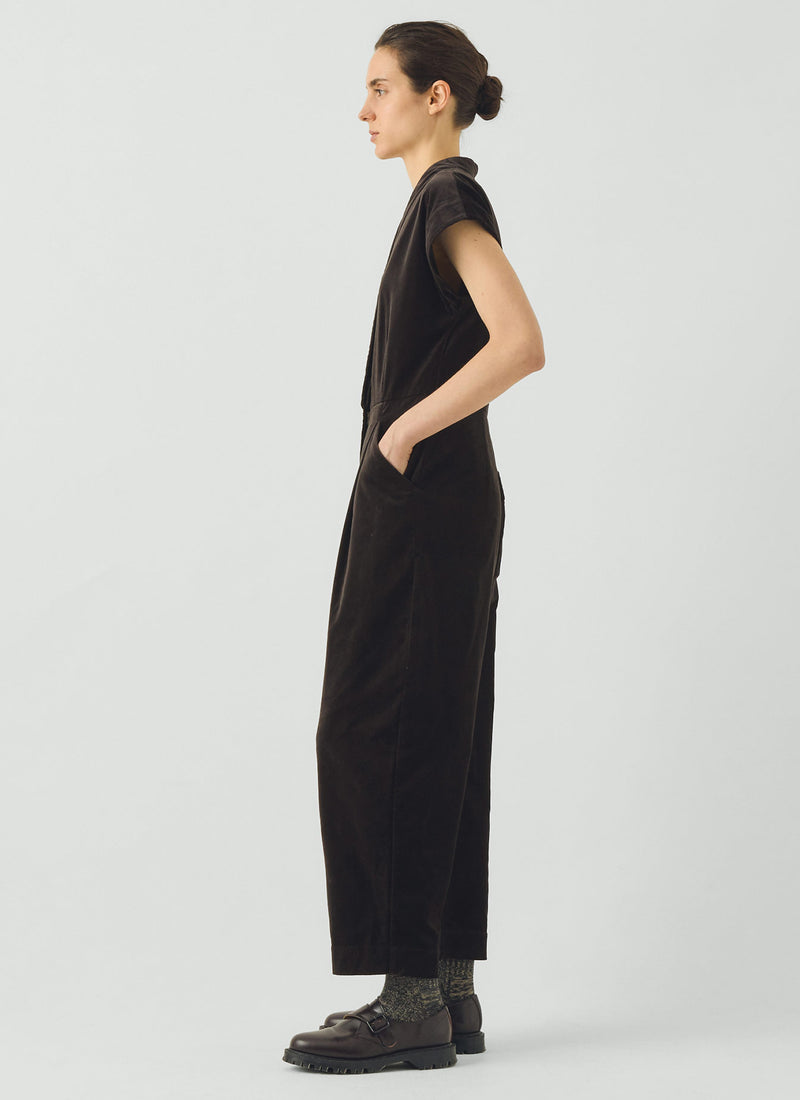 Cotton Velvet Cross Front Jumpsuit | Brown Slate