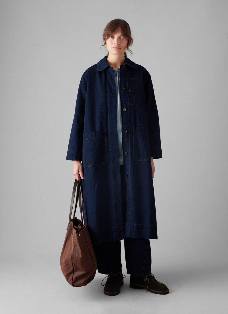Patch Pocket Japanese Denim Coat | Indigo