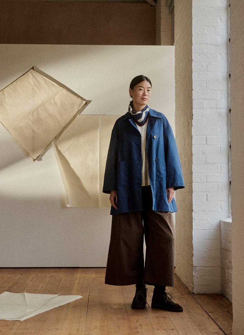 A Line Cotton Linen Canvas Coat | Dark Ash Blue