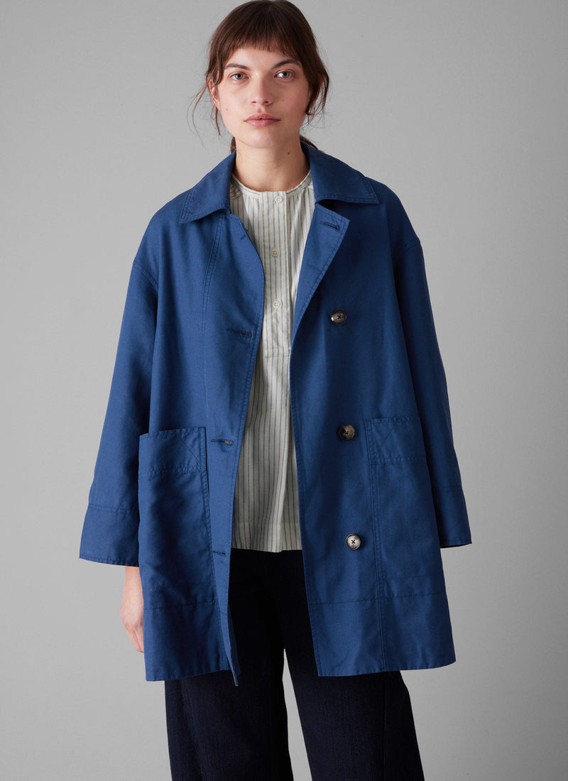 A Line Cotton Linen Canvas Coat | Dark Ash Blue