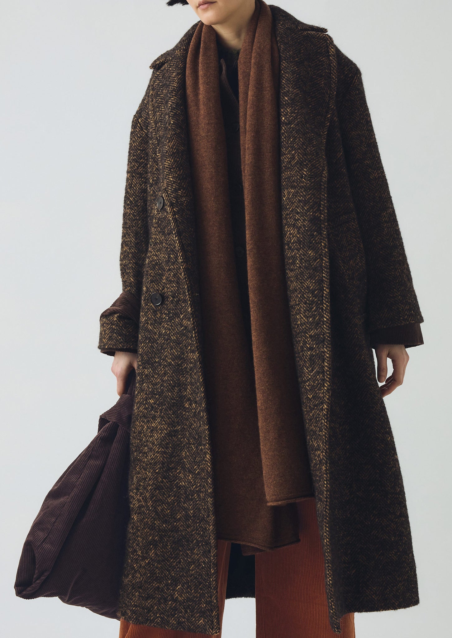 Wool Tweed Herringbone Coat | Brown/Black | TOAST