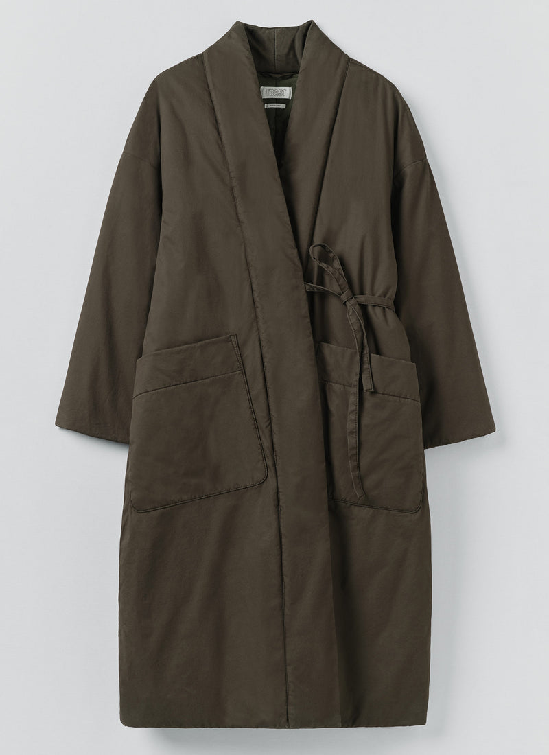 Padded Cotton Wrap Coat | Iron Green