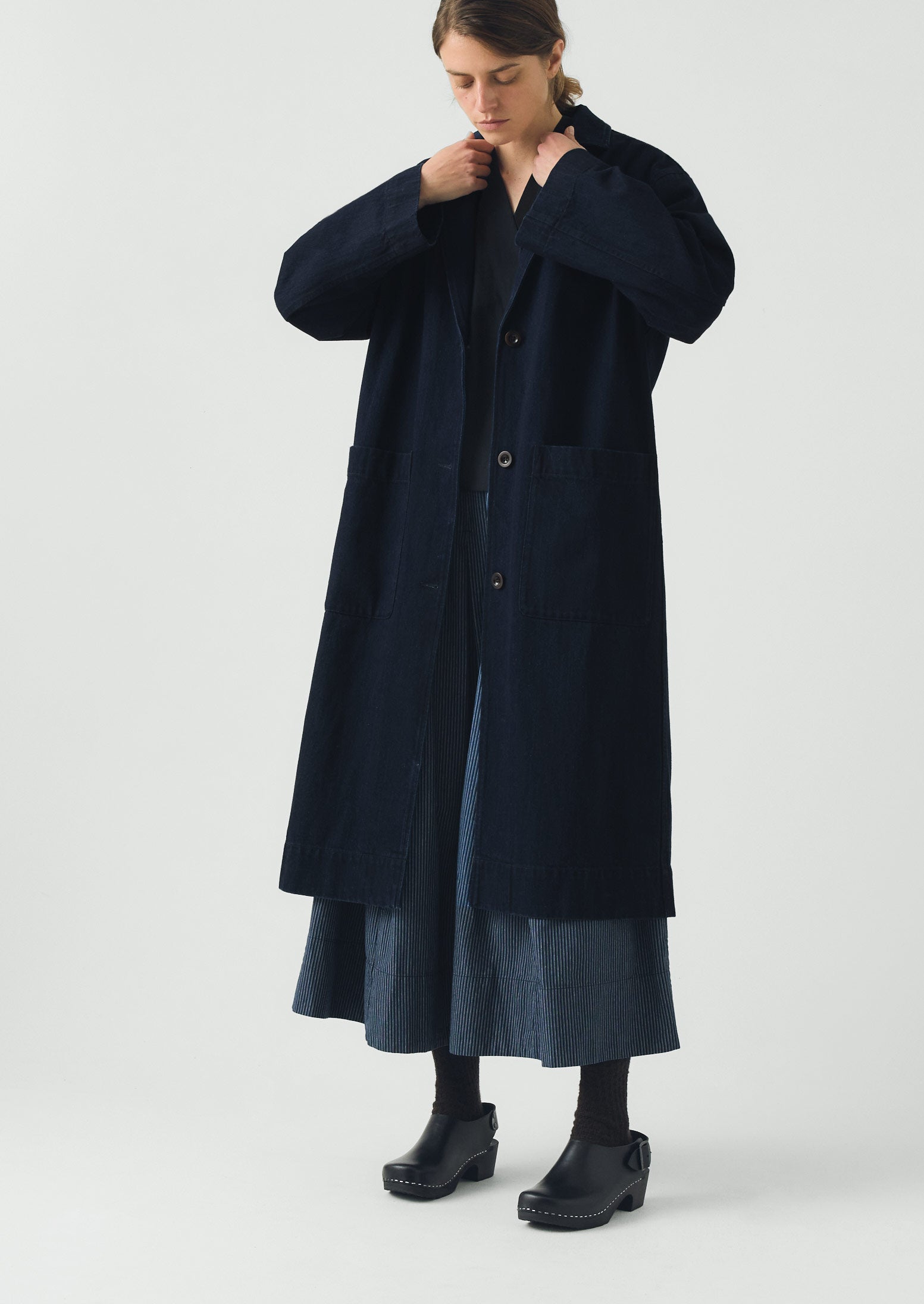 Dropped Shoulder Japanese Denim Coat | Indigo | TOAST