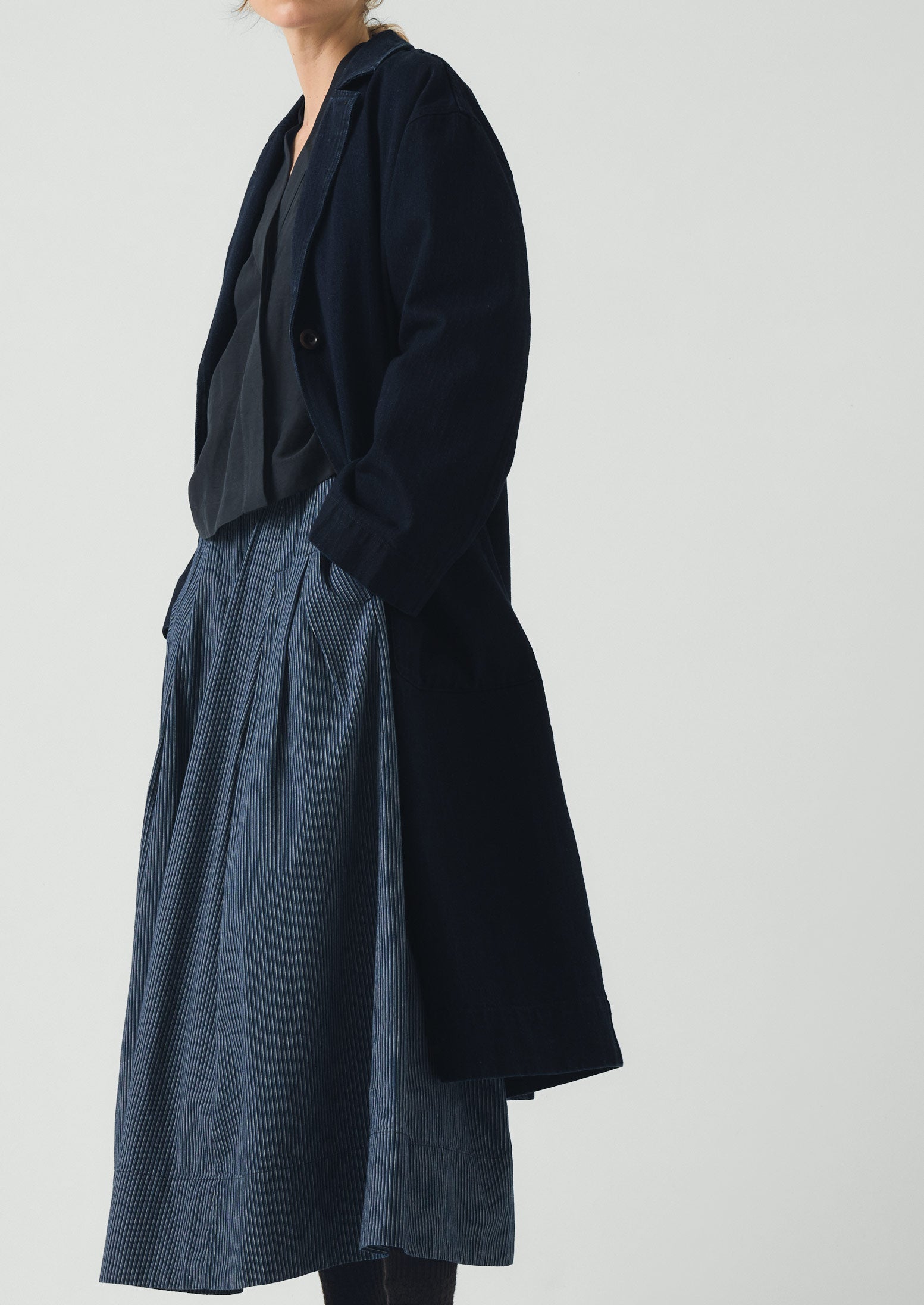 Dropped Shoulder Japanese Denim Coat | Indigo | TOAST
