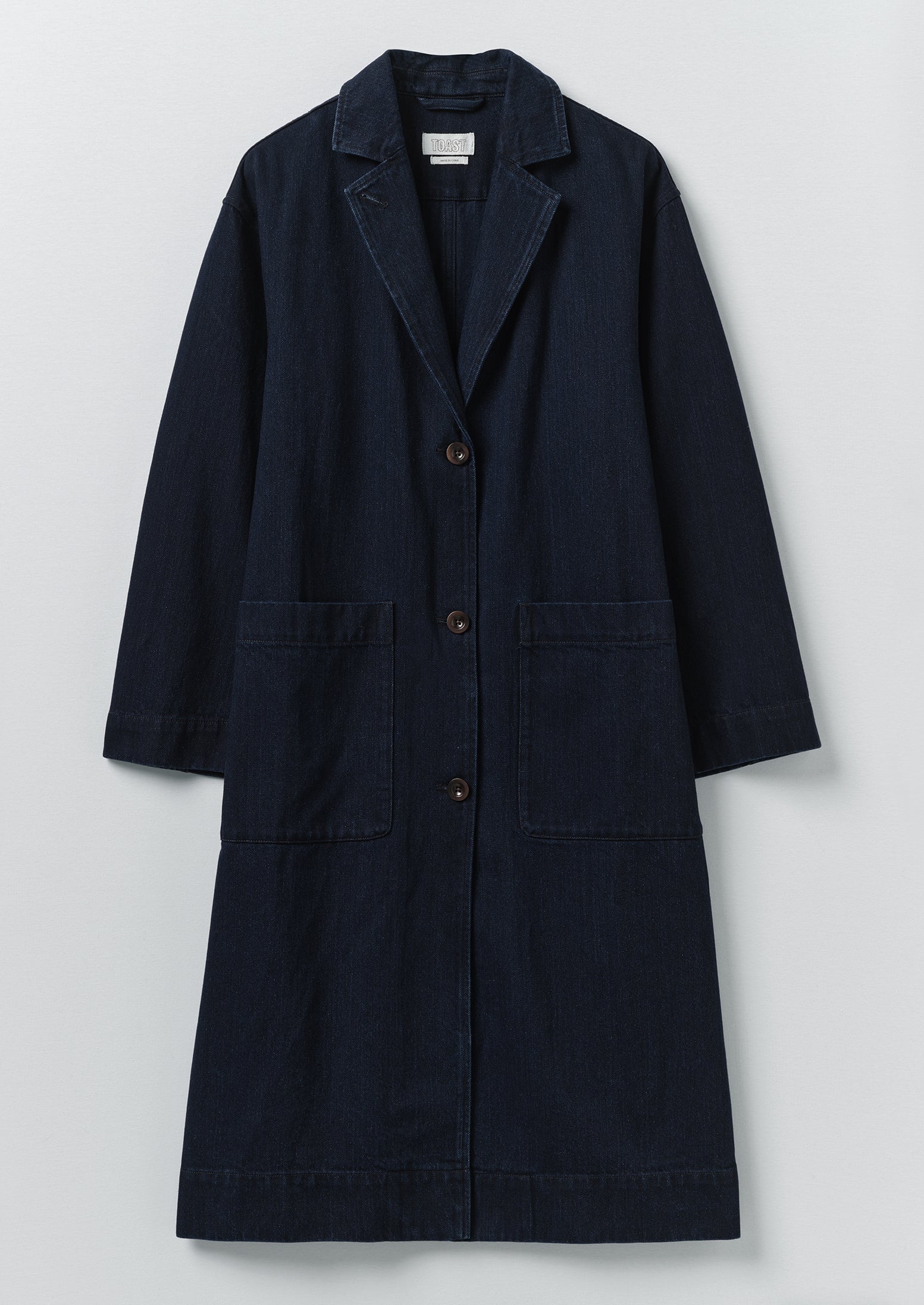 Dropped Shoulder Japanese Denim Coat | Indigo | TOAST