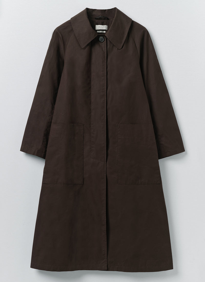 Frankie Waxed Cotton Raglan Coat | Chocolate