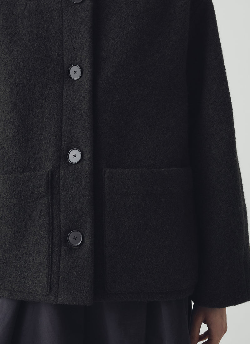 Boiled Wool Short Coat | Dark Olive