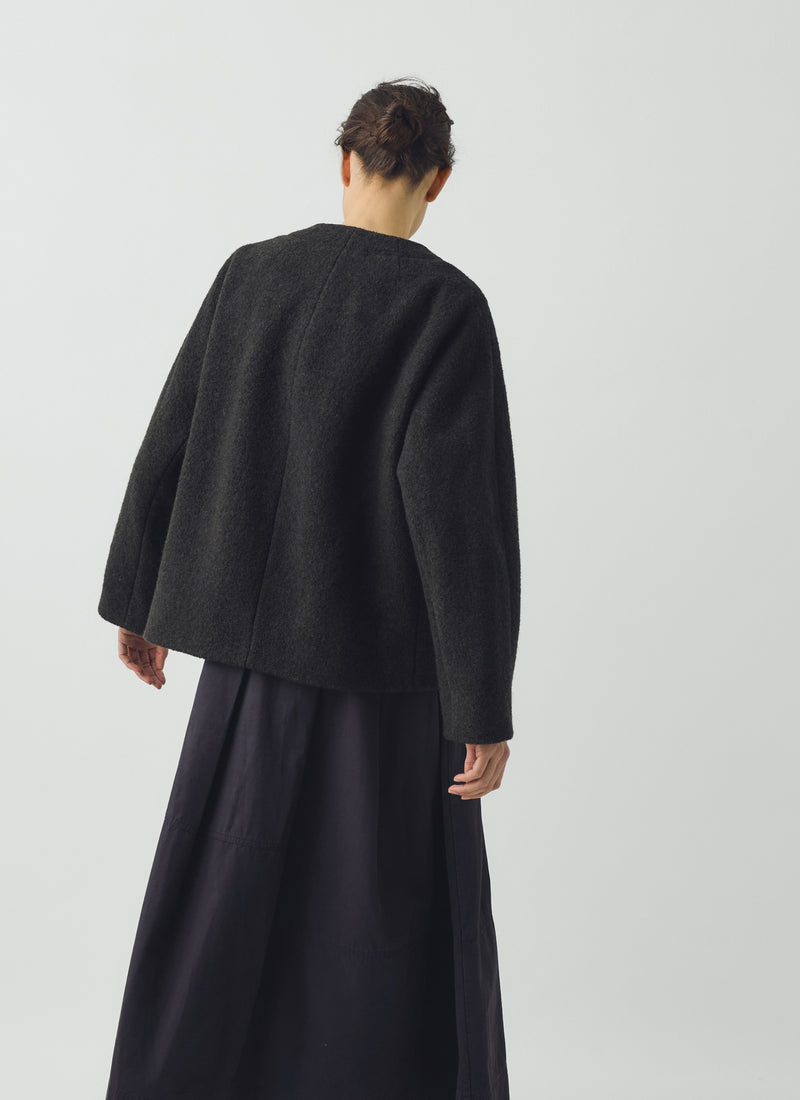 Boiled Wool Short Coat | Dark Olive