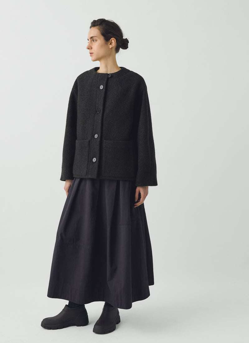 Boiled Wool Short Coat | Dark Olive