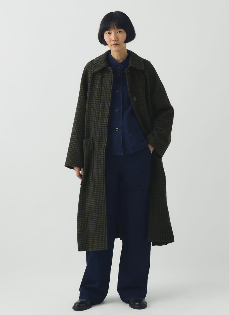 Frankie Check Wool Raglan Coat | Olive/Black