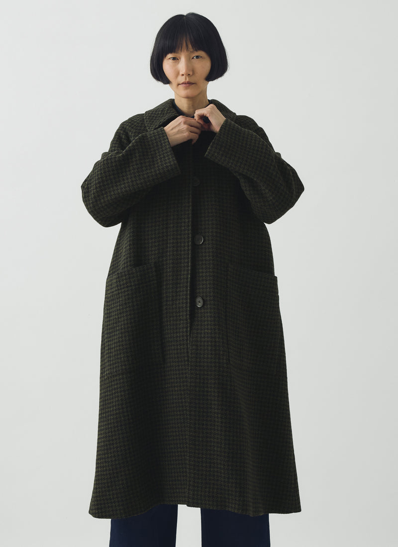 Frankie Check Wool Raglan Coat | Olive/Black