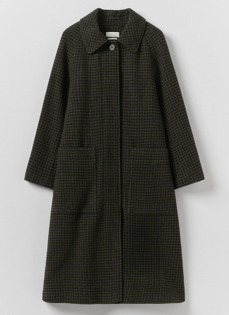 Frankie Check Wool Raglan Coat | Olive/Black