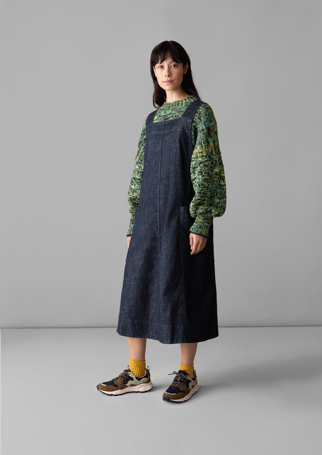 Organic Indigo Denim Pinafore Dress | Indigo