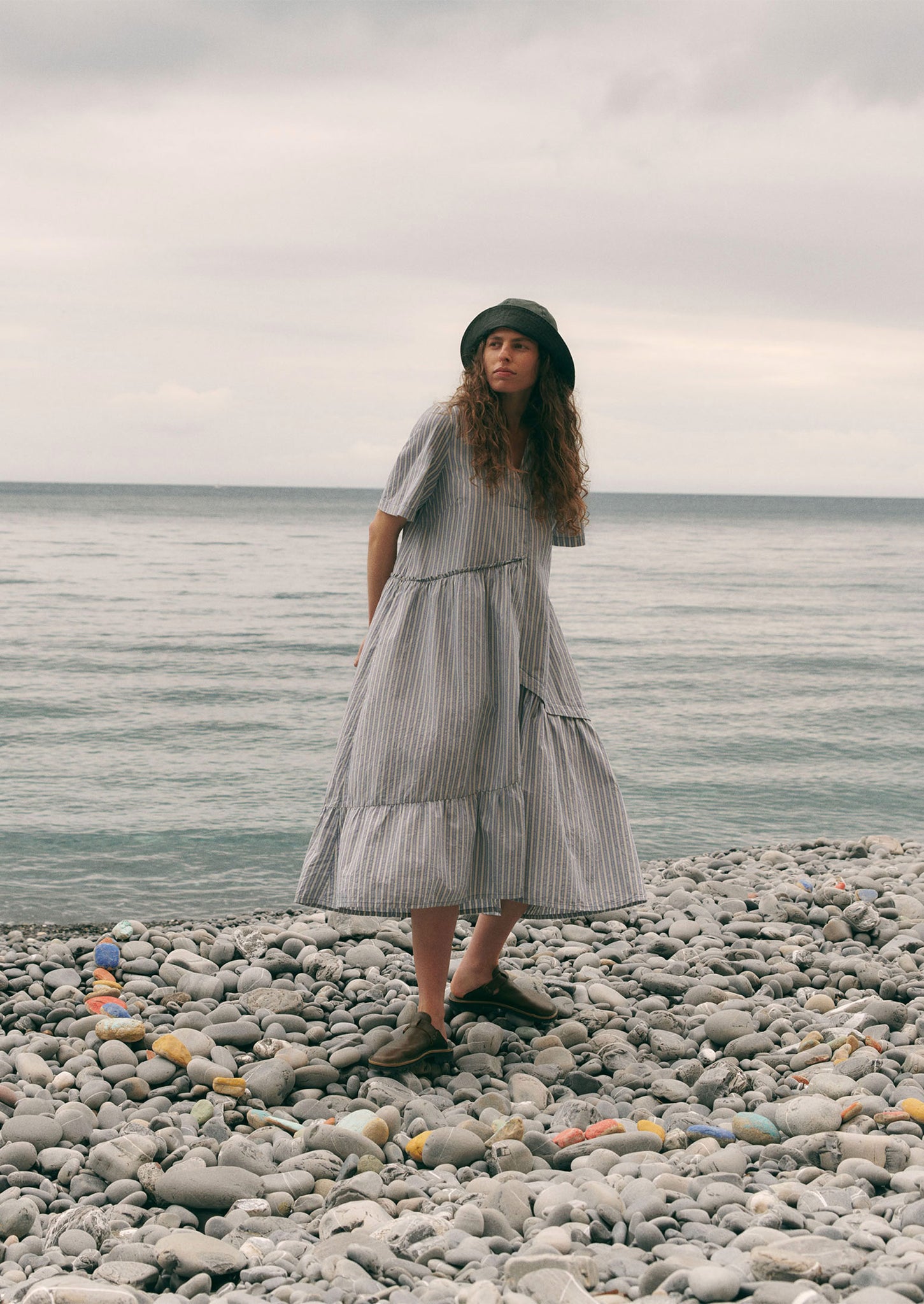 Stripe Organic Crinkle Poplin Dress | Woad