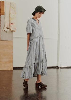 Stripe Organic Crinkle Poplin Dress | Woad