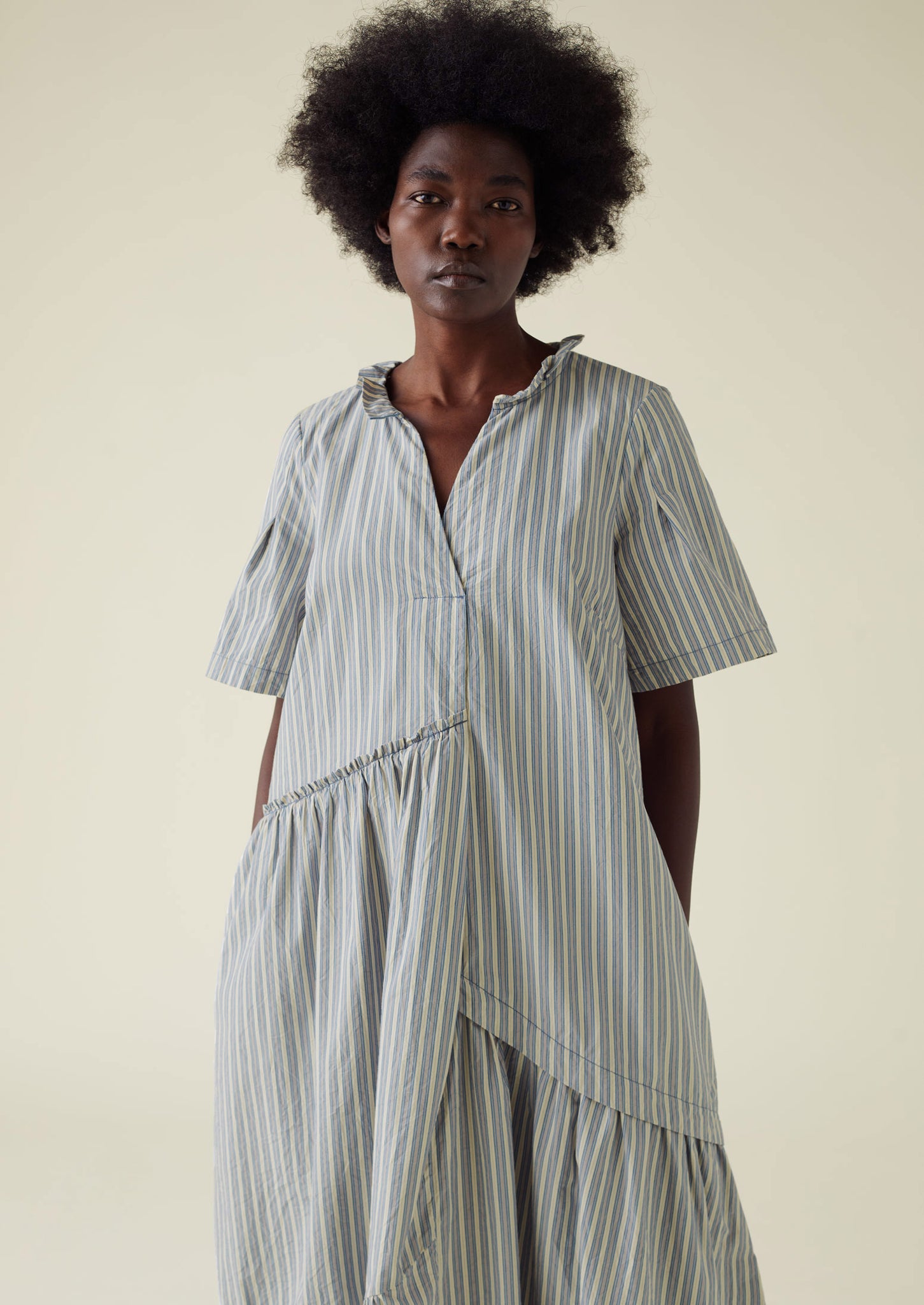 Stripe Organic Crinkle Poplin Dress | Woad