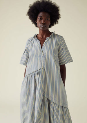 Stripe Organic Crinkle Poplin Dress | Woad