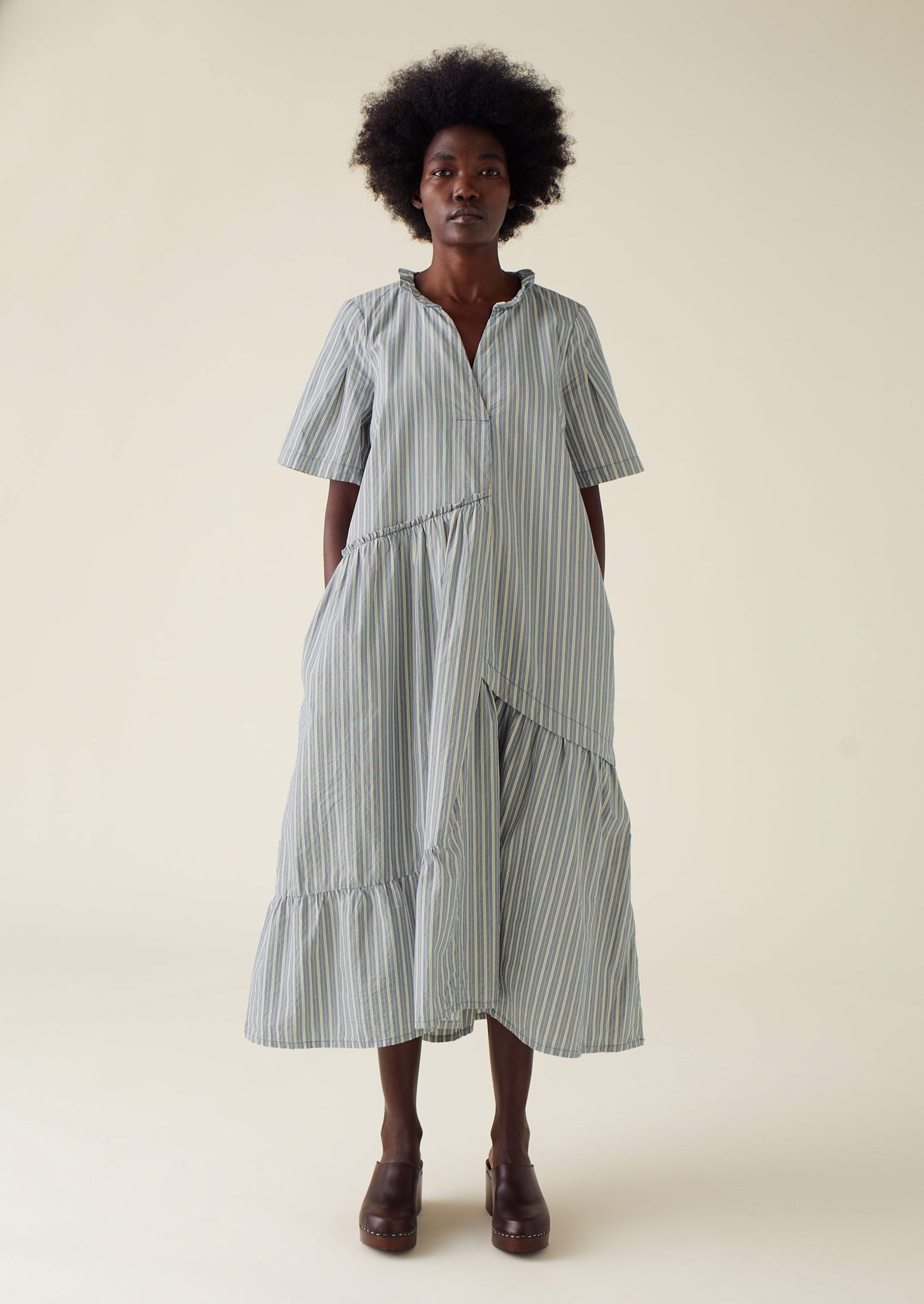 Stripe Organic Crinkle Poplin Dress | Woad