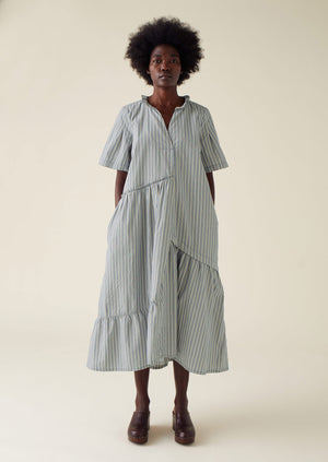Stripe Organic Crinkle Poplin Dress | Woad