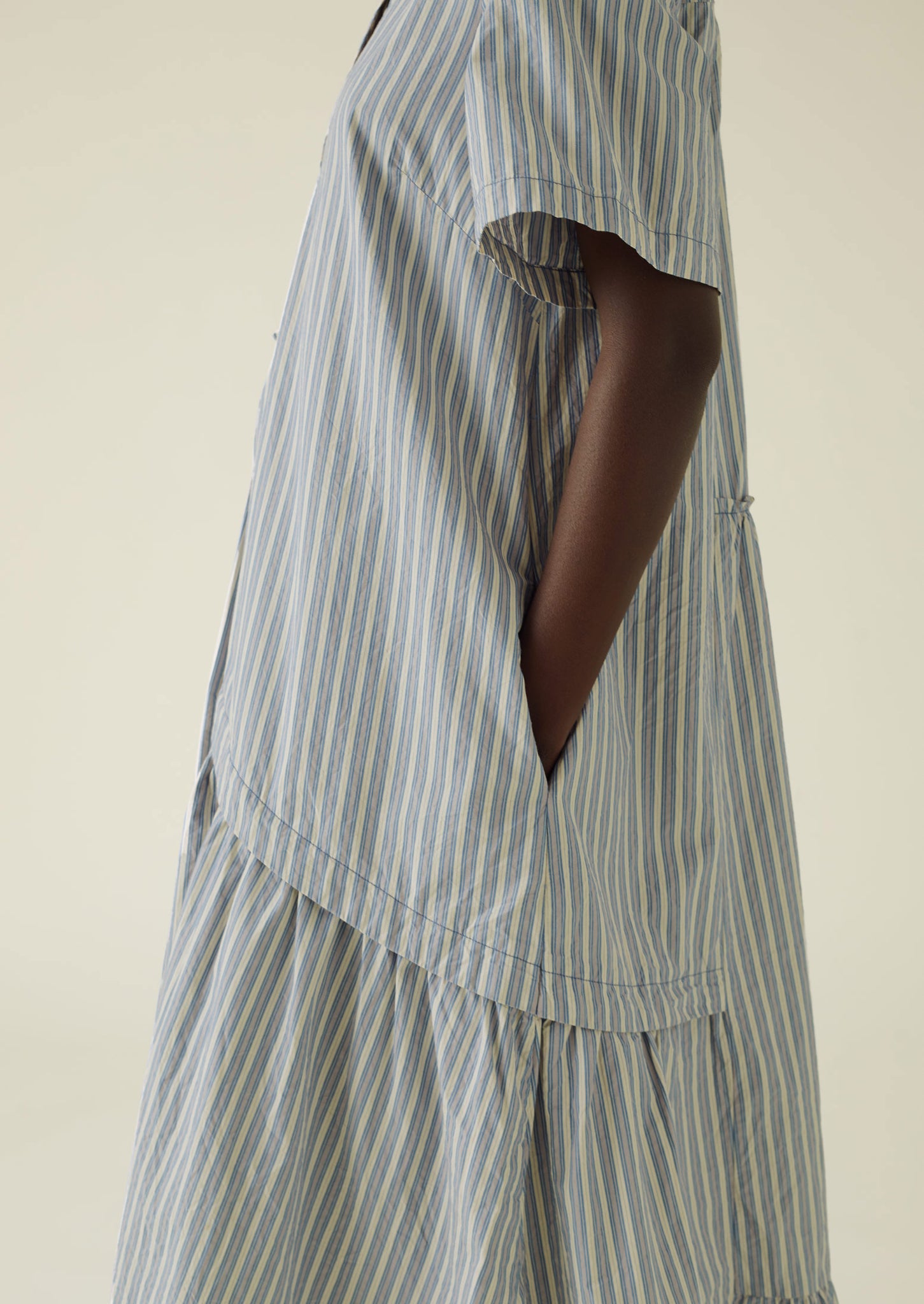 Stripe Organic Crinkle Poplin Dress | Woad