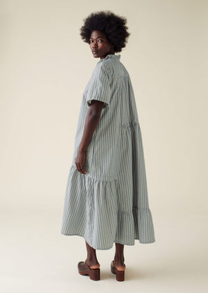 Stripe Organic Crinkle Poplin Dress | Woad
