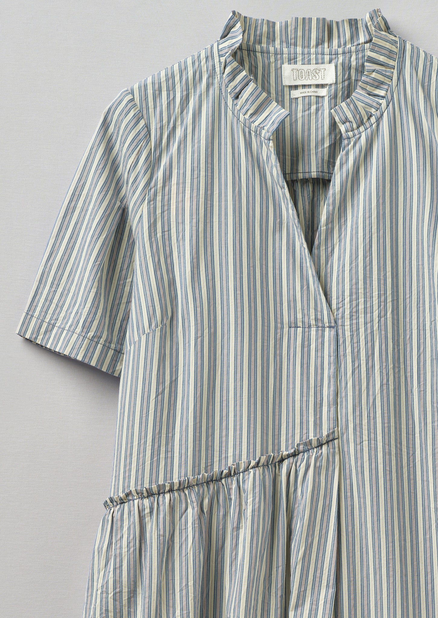 Stripe Organic Crinkle Poplin Dress | Woad