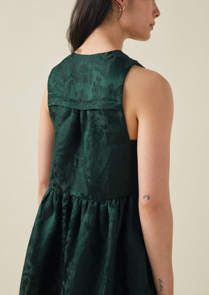 Linen Silk Jacquard Sleeveless Dress | Lapis Green