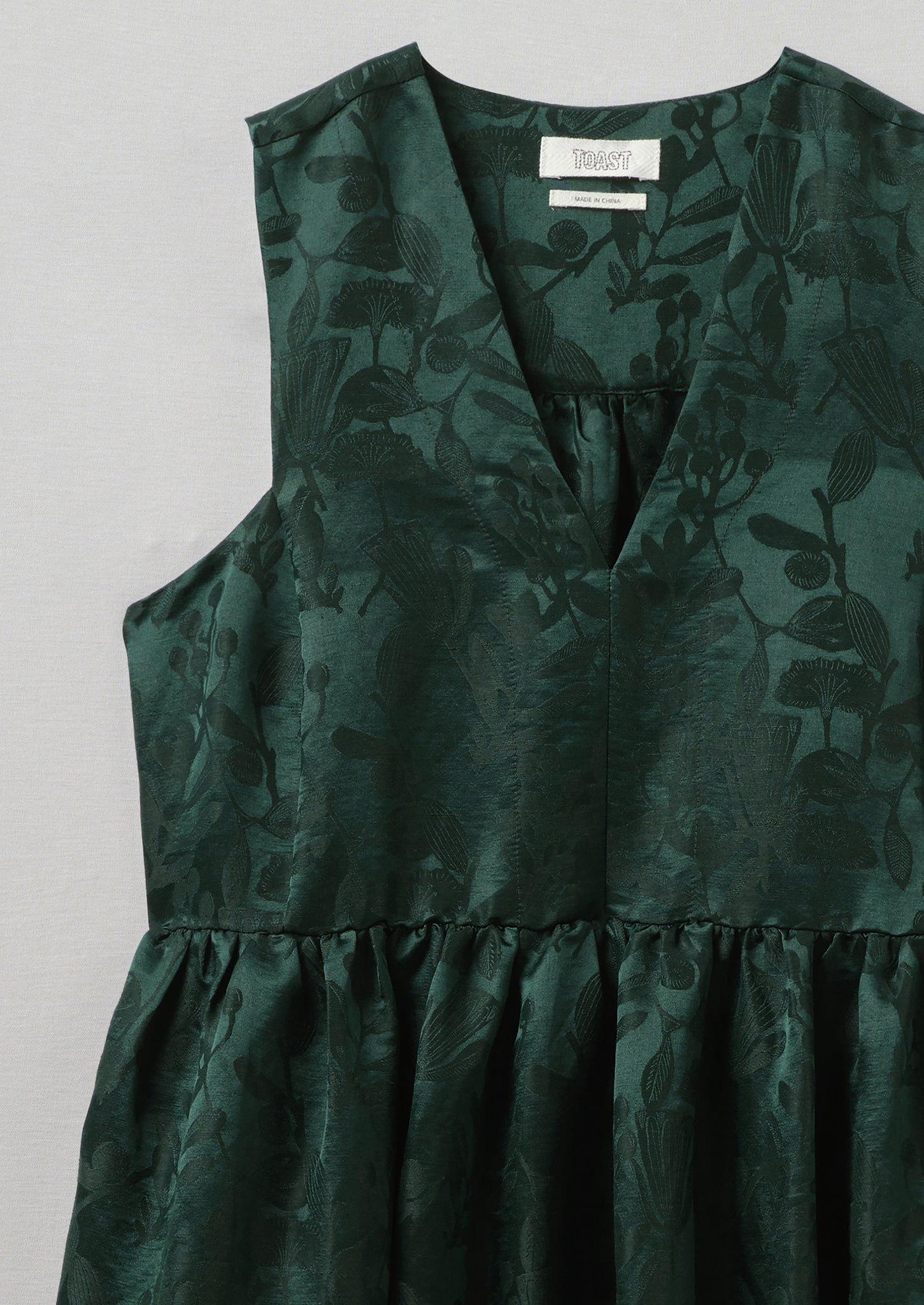 Linen Silk Jacquard Sleeveless Dress | Lapis Green
