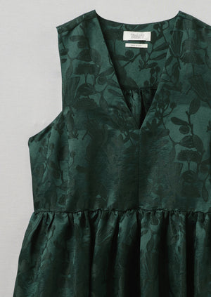 Linen Silk Jacquard Sleeveless Dress | Lapis Green