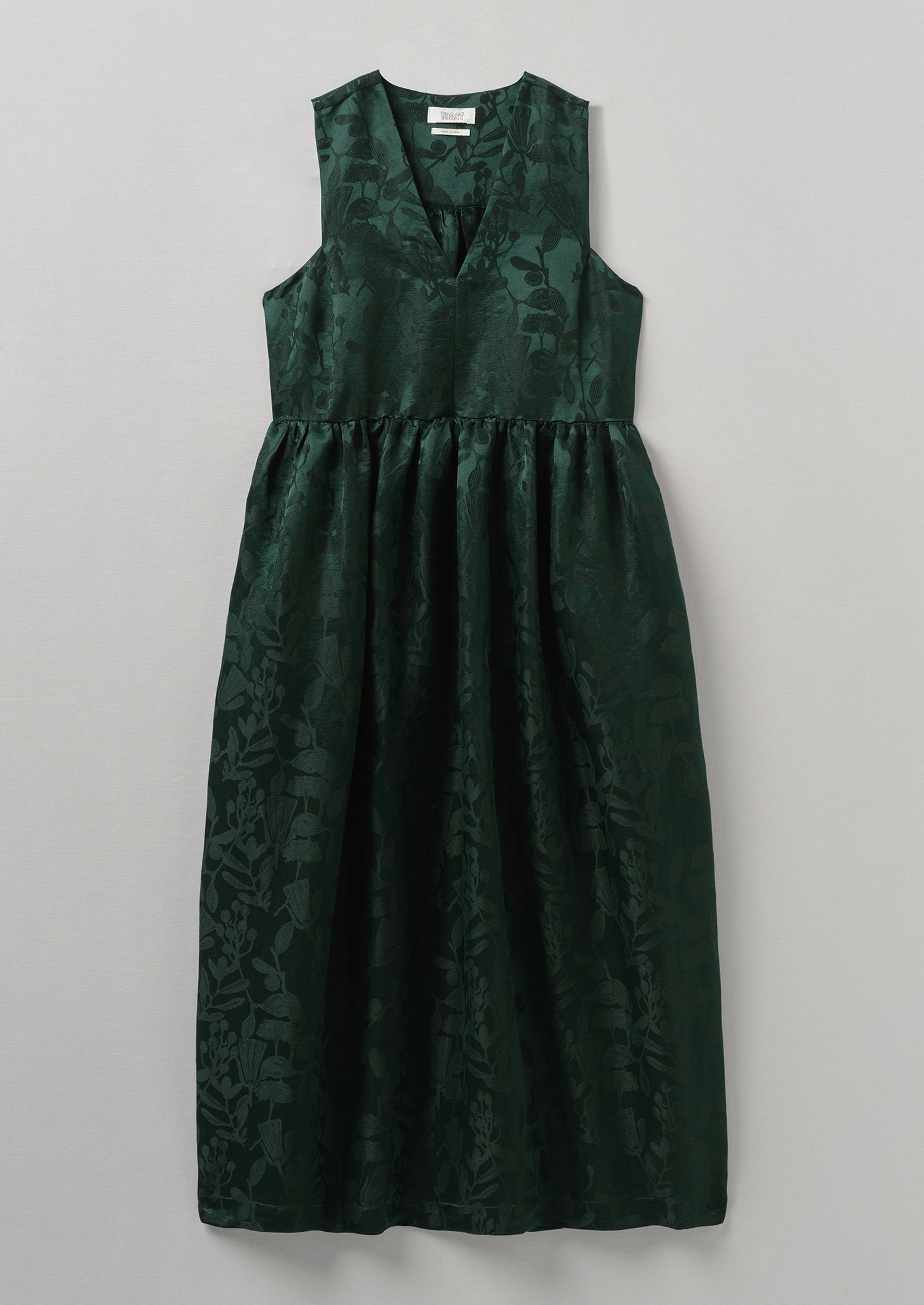 Linen Silk Jacquard Sleeveless Dress | Lapis Green