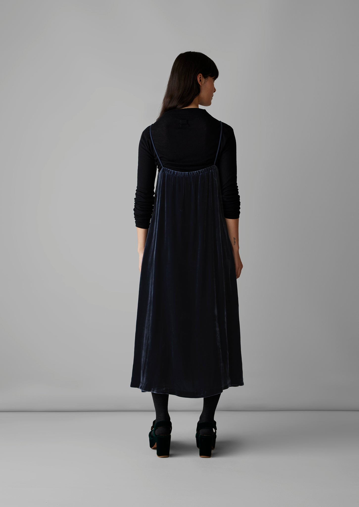 Square Neck Silk Velvet Dress | Obsidian