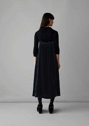Square Neck Silk Velvet Dress | Obsidian