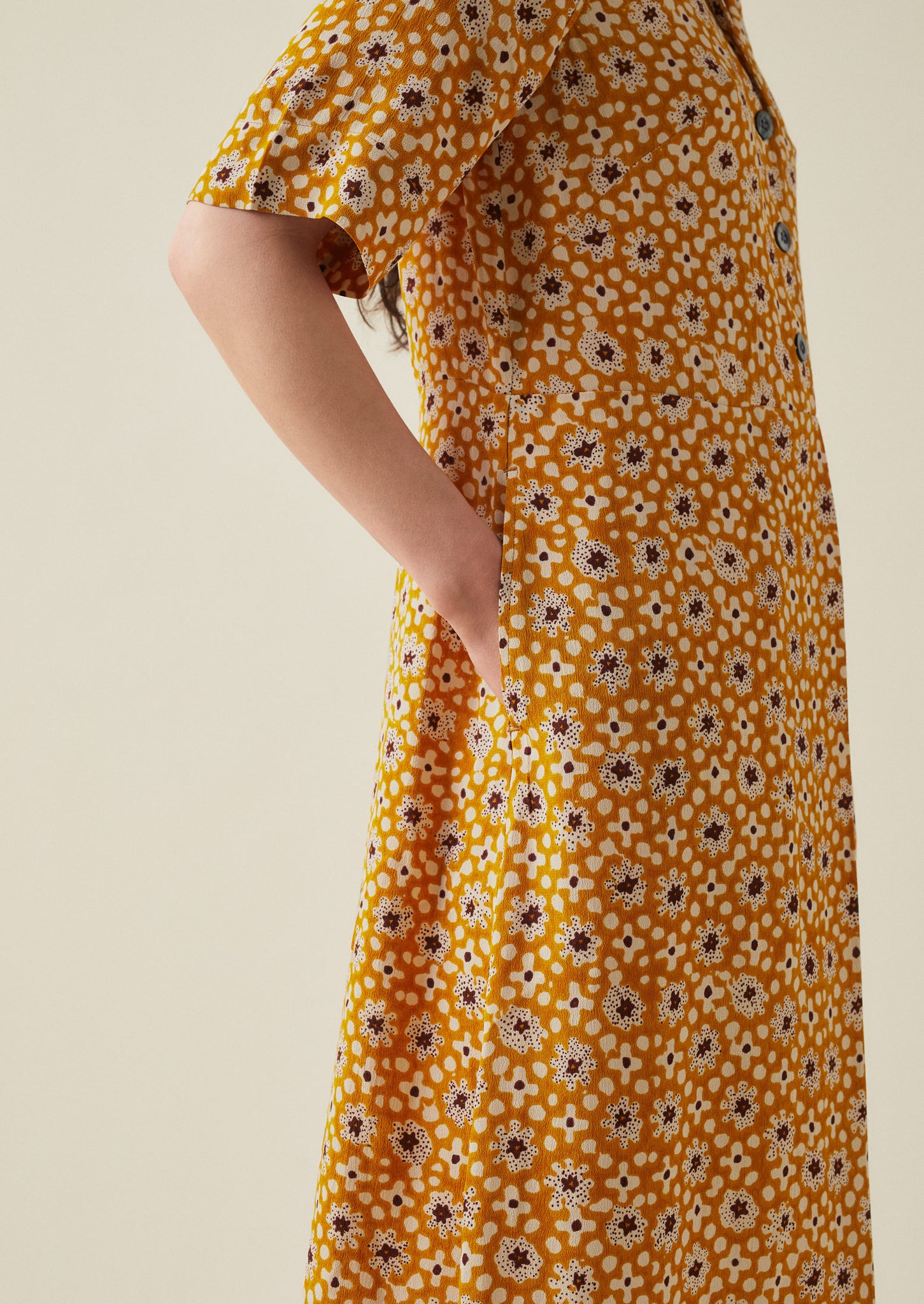 Dotty Print Crepe Shirt Dress   Ginger   TOAST