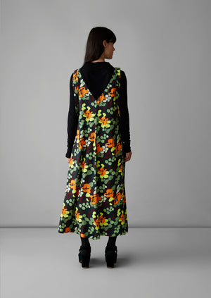 Tie Shoulder Harlequin Flower Print Dress | Chrome Green