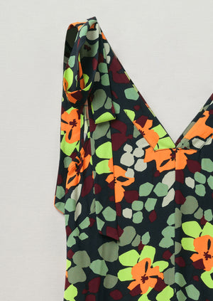 Tie Shoulder Harlequin Flower Print Dress | Chrome Green