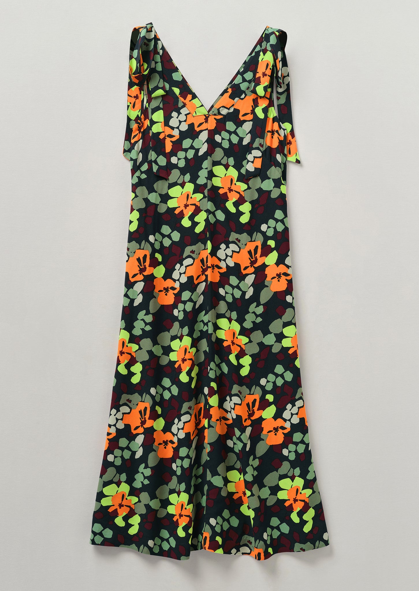 Tie Shoulder Harlequin Flower Print Dress | Chrome Green
