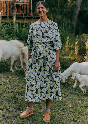 Rounded Sleeve Painted Daisy Dress Billi Flower Yellow TOAST