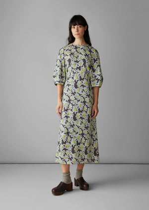 Rounded Sleeve Painted Daisy Dress | Billi Flower Yellow