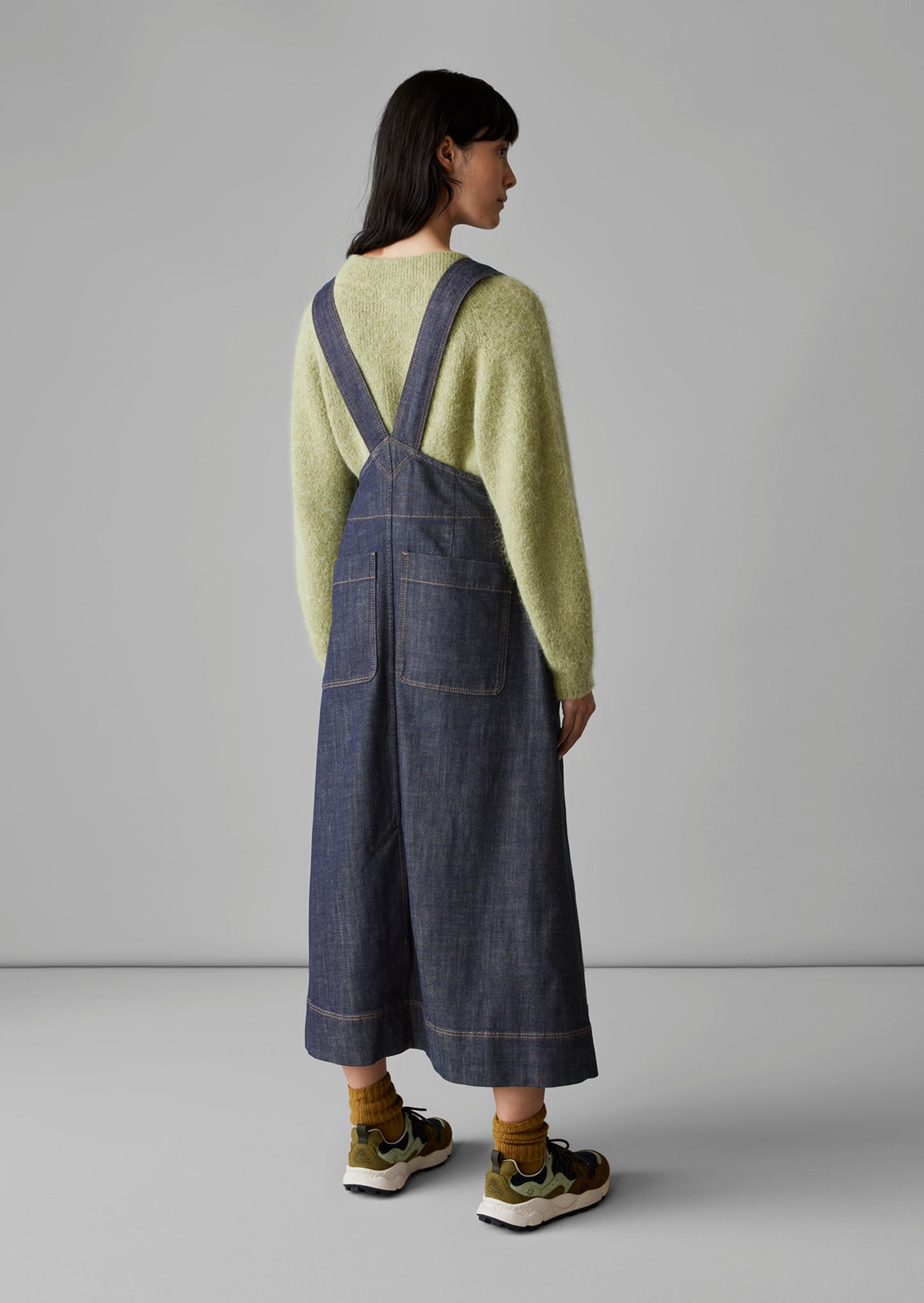 Side Button Denim Pinafore Dress | Indigo