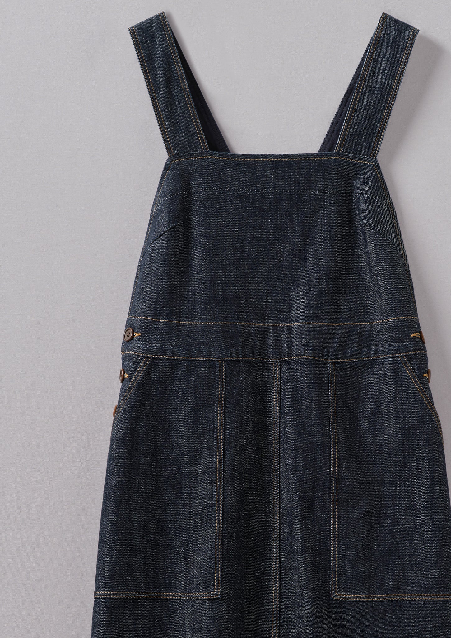 Side Button Denim Pinafore Dress | Indigo