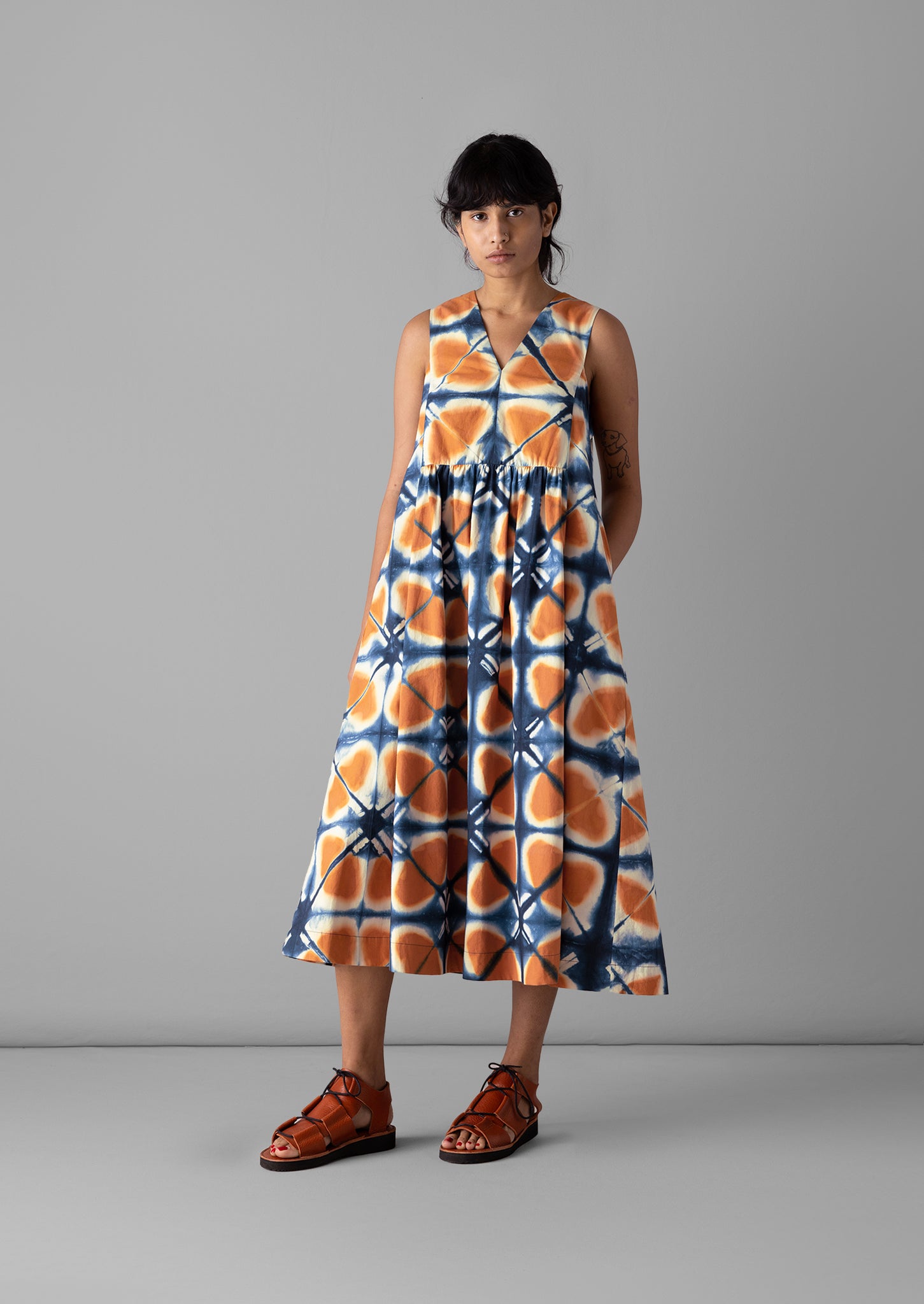 Clamp Dyed Poplin Dress | Russet Orange