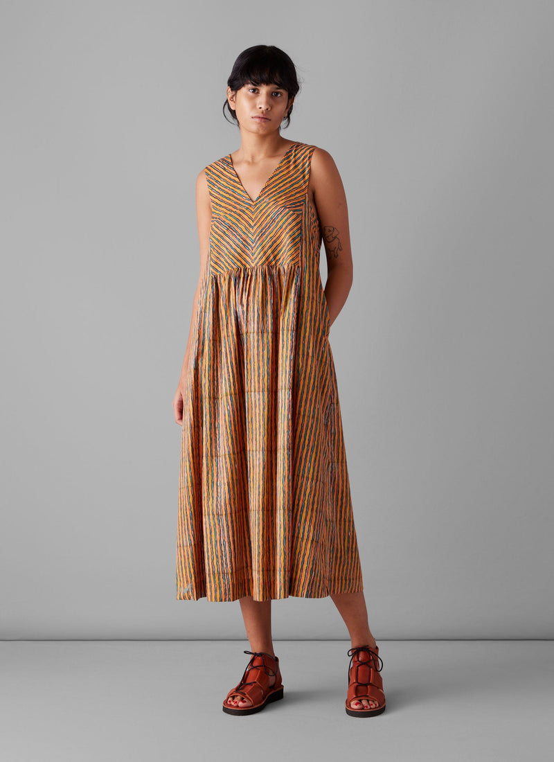 Stripe Block Print Cotton Dress | Poppy