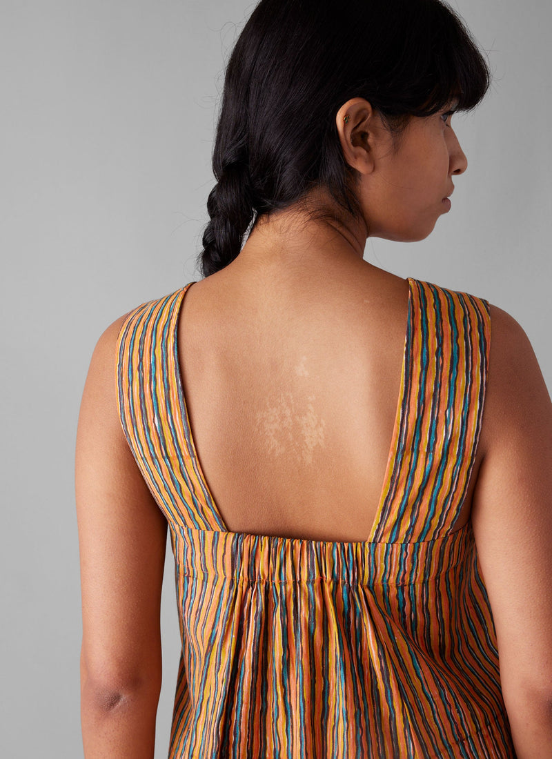 Stripe Block Print Cotton Dress | Poppy